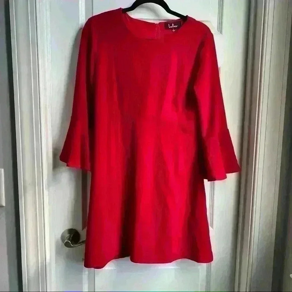 Lulu's Red Bell Sleeve Dress Size L Large - Picture 1 of 5